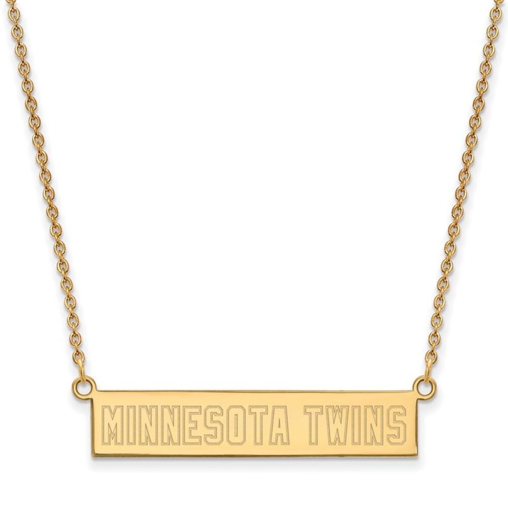 14K Gold Plated S.S. MLB Minnesota Twins Small Bar Necklace, 18 Inch